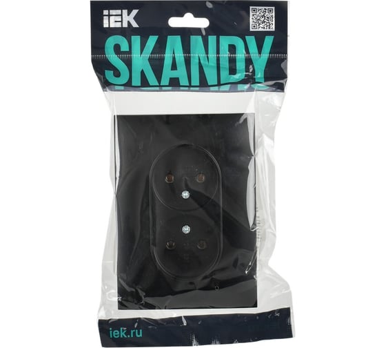 Розетка 2-местная IEK SKANDY без заземления без защитных шторок 10А в сборе SK-R10Bl черный SK-R20-10-K02-F
