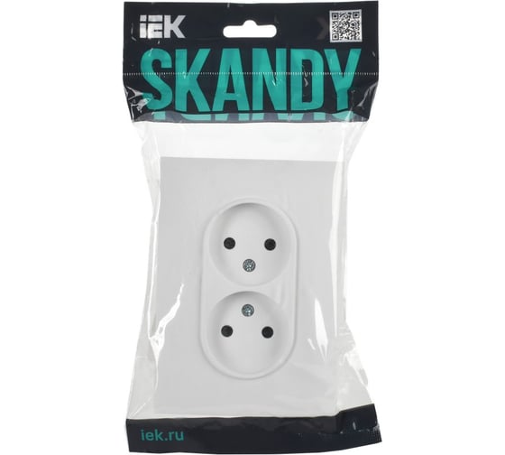 Розетка 2-местная IEK SKANDY без заземления с защитными шторками 10А в сборе SK-R09W арктический белый SK-R23-10-K01-F