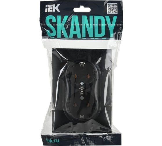 Розетка 2-местная IEK SKANDY с заземлением без защитных шторок 16А в сборе SK-R08Bl черный SK-R21-16-K02-F