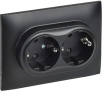 Розетка 2-местная IEK SKANDY с заземлением с защитными шторками 16А в сборе SK-R07Bl черный SK-R24-16-K02-F