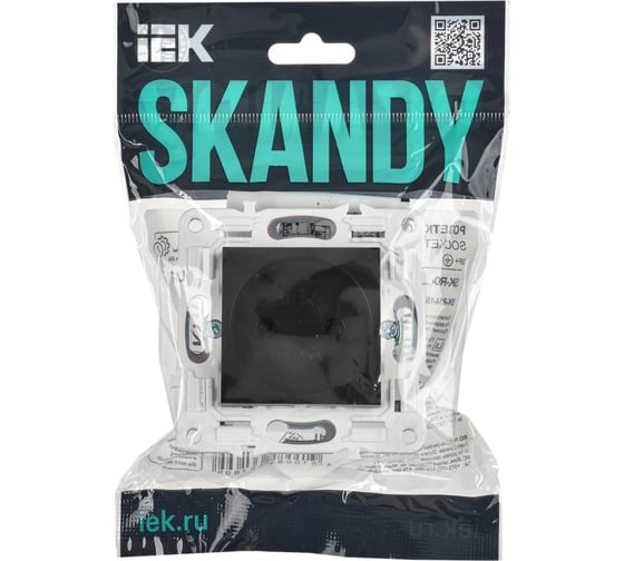 Розетка без заземления IEK SKANDY без защитных шторок 10А SK-R02Bl черный SK-R10-10-K02