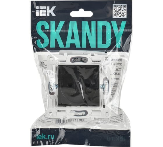 Розетка без заземления IEK SKANDY с защитными шторками 10А SK-R01Bl черный SK-R13-10-K02