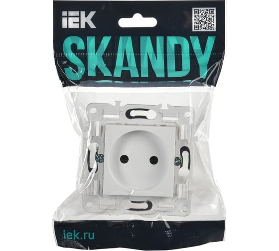 Розетка без заземления IEK SKANDY с защитными шторками 10А SK-R01W арктический белый SK-R13-10-K01