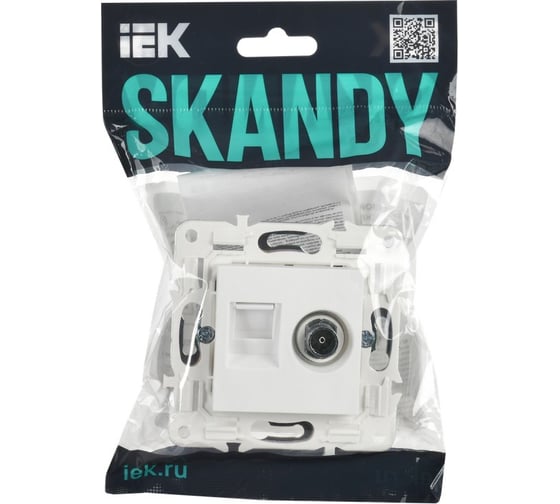 Розетка двойная IEK SKANDY TV+RJ45 кат.5E SK-A14W арктический белый SK-AK20-1-K01