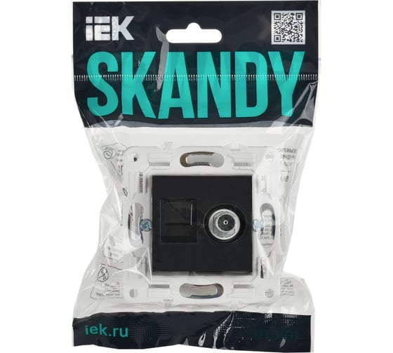 Розетка двойная IEK SKANDY TV+RJ45 кат.6E SK-A15Bl черный SK-AK20-2-K02