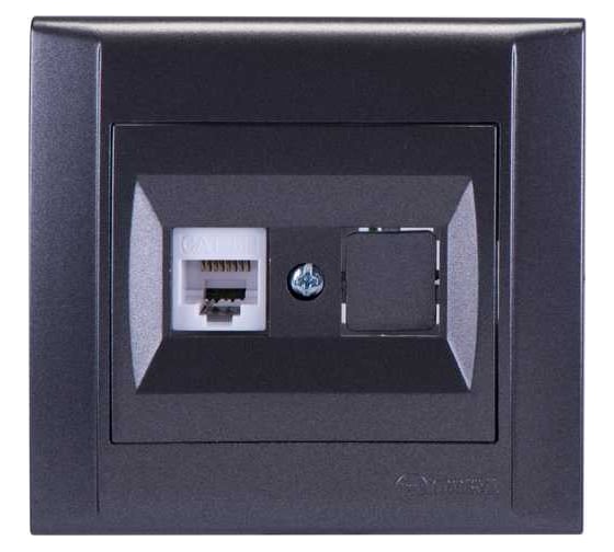 Розетка компьютерная+гнездо MAKEL СП Defne 16А IP20 CAT 5 дымчатый металлик 42050035 1
