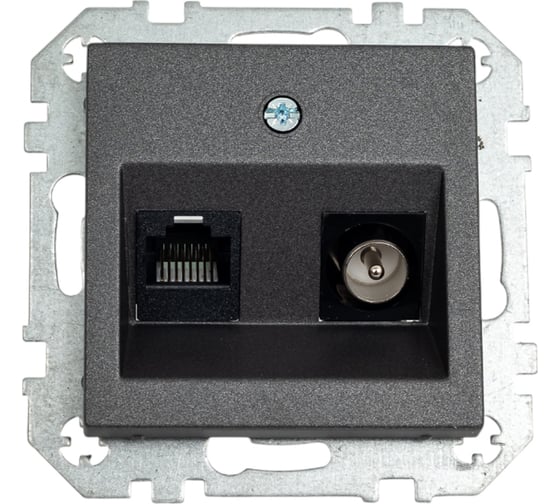 Розетка LIREGUS ТВ+интернет Эпсилон ITVKL-1-01 E/J антрацит, без рамки 28-113 1