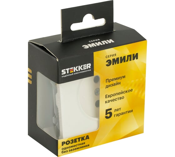 Розетка 1-местная STEKKER с защитной шторкой (механизм), б/з, 250В, 16А, серия Эмили, RST16-5109-01, белый фарфор, soft touch, 49876