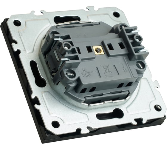 Розетка 1-местная STEKKER с защитной шторкой (механизм), б/з, 250В, 16А, серия Эмили, RST16-5109-05, черный уголь, soft touch, 49850