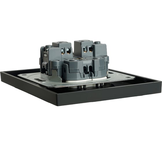 Розетка 2-местная STEKKER с защитной шторкой, б/з, 250В, 16А, серия Эмили, RST16-5116-05, черный уголь, soft touch, 49851