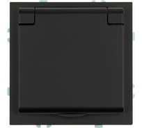 Розетка 1-местная STEKKER с крышкой с защ. штор, с/з, 250В, 16А, серия Эмили, RST16-5112-05, черный уголь, soft touch, 49855