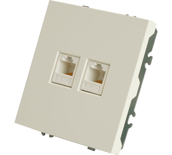 Розетка компьютерная 2-местная RJ-45 (механизм) STEKKER серия Эмили, RST00-5111-01, белый фарфор, soft touch, 49874