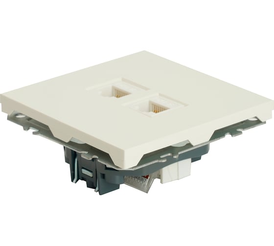 Розетка компьютерная 2-местная RJ-45 (механизм) STEKKER серия Эмили, RST00-5111-01, белый фарфор, soft touch, 49874