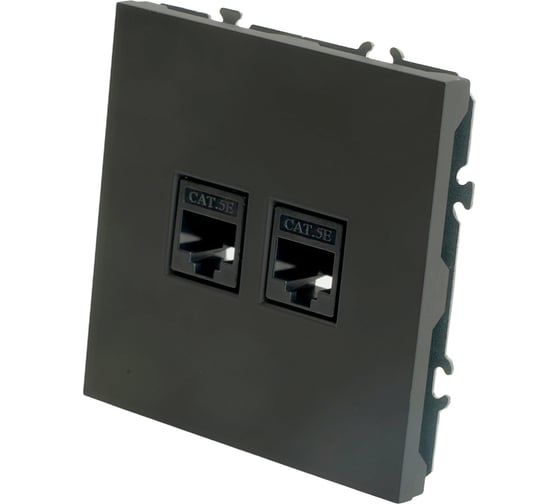 Розетка компьютерная 2-местная RJ-45 (механизм) STEKKER серия Эмили, RST00-5111-05, черный уголь, soft touch, 49848