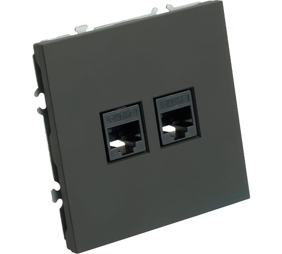 Розетка компьютерная 2-местная RJ-45 (механизм) STEKKER серия Эмили, RST00-5111-05, черный уголь, soft touch, 49848