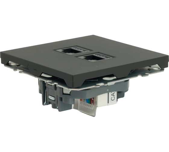 Розетка компьютерная 2-местная RJ-45 (механизм) STEKKER серия Эмили, RST00-5111-05, черный уголь, soft touch, 49848