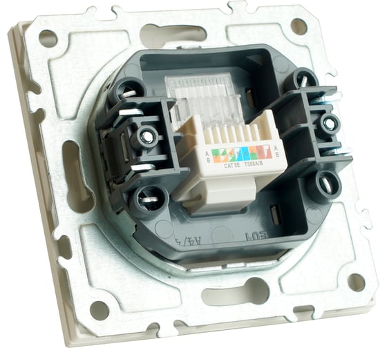 Розетка компьютерная 1-местная RJ-45 (механизм) STEKKER, серия Эмили, RST00-5117-01, белый фарфор, soft touch, 49873