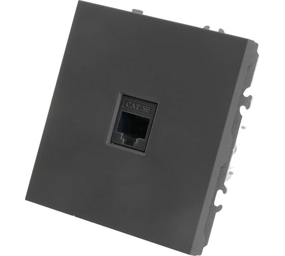 Розетка компьютерная 1-местная RJ-45 (механизм) STEKKER, серия Эмили, RST00-5117-05, черный уголь, soft touch, 49847
