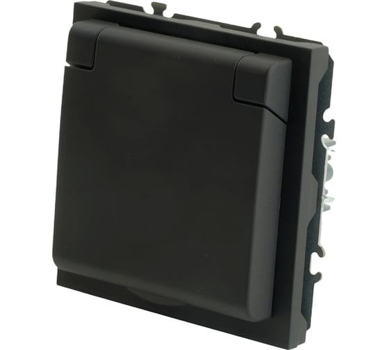 Розетка 1-местная STEKKER RST16-5113-05 с крышкой с защитными шторками, б/з, 250В, 16А, серия Эмили, RST16-5113-05, черный уголь, soft touch, 49852