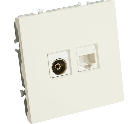 Розетка TV + компьютерная RJ-45 (механизм) STEKKER серия Эмили, RST00-5106-01, белый фарфор, soft touch, 49872