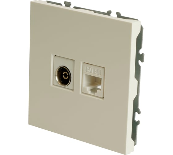 Розетка TV + компьютерная RJ-45 (механизм) STEKKER серия Эмили, RST00-5106-01, белый фарфор, soft touch, 49872