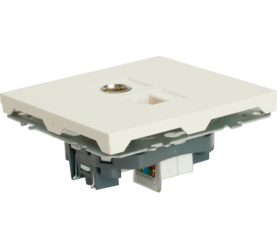 Розетка TV + компьютерная RJ-45 (механизм) STEKKER серия Эмили, RST00-5106-01, белый фарфор, soft touch, 49872