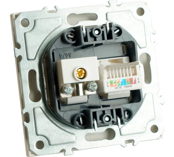 Розетка TV + компьютерная RJ-45 (механизм) STEKKER серия Эмили, RST00-5106-01, белый фарфор, soft touch, 49872