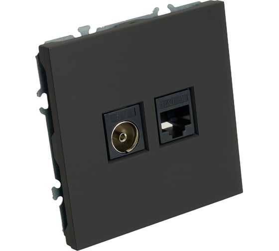 Розетка TV + компьютерная RJ-45 (механизм) STEKKER RST00-5106-05, серия Эмили, черный уголь, soft touch, 49846