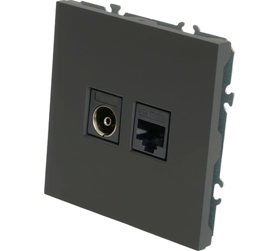 Розетка TV + компьютерная RJ-45 (механизм) STEKKER RST00-5106-05, серия Эмили, черный уголь, soft touch, 49846