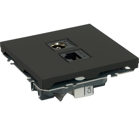 Розетка TV + компьютерная RJ-45 (механизм) STEKKER RST00-5106-05, серия Эмили, черный уголь, soft touch, 49846