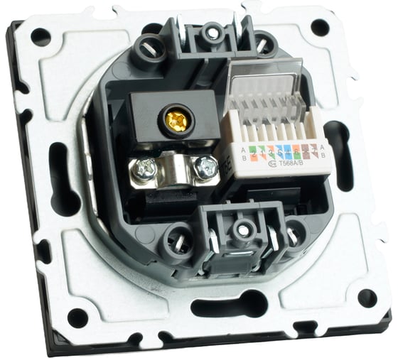 Розетка TV + компьютерная RJ-45 (механизм) STEKKER RST00-5106-05, серия Эмили, черный уголь, soft touch, 49846