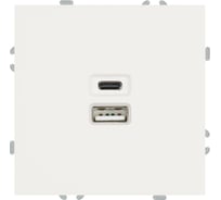 Розетка 2-местная USB + Type C (механизм) STEKKER 250В, 20W, серия Эмили, RST10-5115-01, белый фарфор, soft touch, 49879
