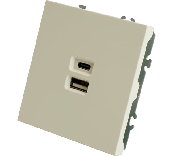 Розетка 2-местная USB + Type C (механизм) STEKKER 250В, 20W, серия Эмили, RST10-5115-01, белый фарфор, soft touch, 49879