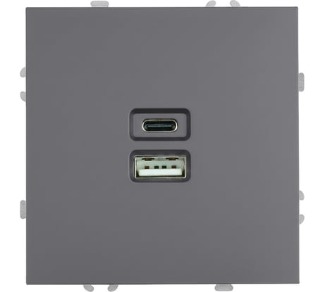 Розетка 2-местная STEKKER USB + Type C (механизм), 250В, 20W, серия Эмили, RST10-5115-10, платиново-серый, soft touch, 49957