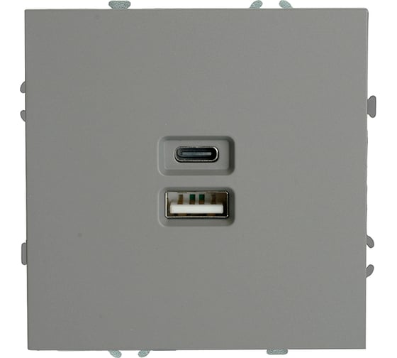 Розетка 2-местная STEKKER USB + Type C (механизм), 250В, 20W, серия Эмили, RST10-5115-10, платиново-серый, soft touch, 49957