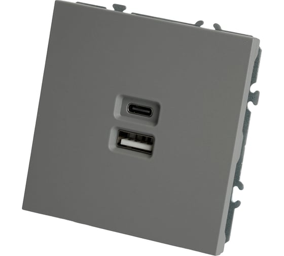 Розетка 2-местная STEKKER USB + Type C (механизм), 250В, 20W, серия Эмили, RST10-5115-10, платиново-серый, soft touch, 49957