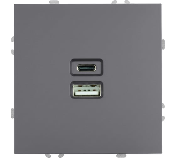 Розетка 2-местная STEKKER USB + Type C (механизм), 250В, 20W, серия Эмили, RST10-5115-10, платиново-серый, soft touch, 49957 1