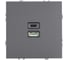 Розетка 2-местная STEKKER USB + Type C (механизм), 250В, 20W, серия Эмили, RST10-5115-10, платиново-серый, soft touch, 49957 1