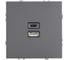 Розетка 2-местная STEKKER USB + Type C (механизм), 250В, 20W, серия Эмили, RST10-5115-10, платиново-серый, soft touch, 49957 1