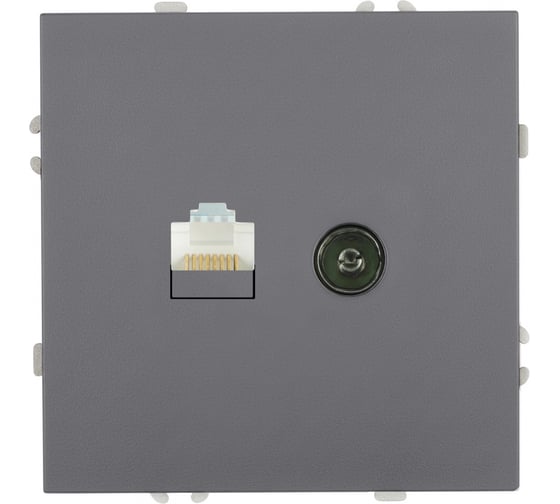 Розетка TV + компьютерная STEKKER RJ-45 (механизм), серия Эмили, RST00-5106-10, платиново-серый, soft touch, 49950