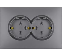Розетка 2-местная STEKKER с защитной шторкой, с/з, 250В, 16А, серия Эмили, RST16-5114-10, платиново-серый, soft touch, 49960