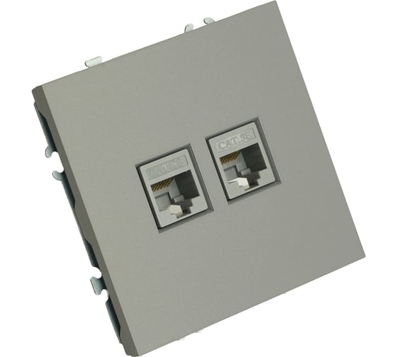 Розетка компьютерная STEKKER 2-местная RJ-45 (механизм), серия Эмили, RST00-5111-10, платиново-серый, soft touch, 49952