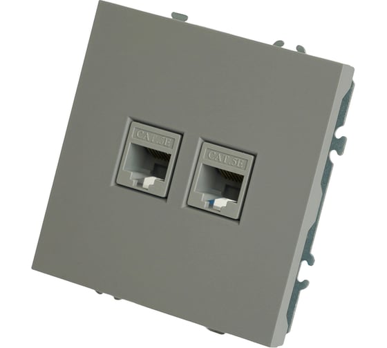 Розетка компьютерная STEKKER 2-местная RJ-45 (механизм), серия Эмили, RST00-5111-10, платиново-серый, soft touch, 49952