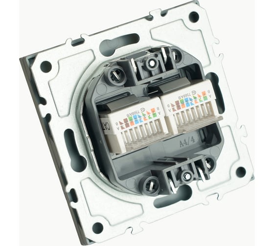 Розетка компьютерная STEKKER 2-местная RJ-45 (механизм), серия Эмили, RST00-5111-10, платиново-серый, soft touch, 49952