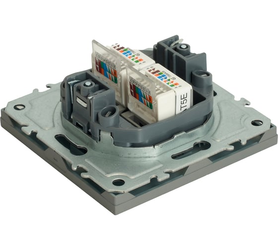Розетка компьютерная STEKKER 2-местная RJ-45 (механизм), серия Эмили, RST00-5111-10, платиново-серый, soft touch, 49952