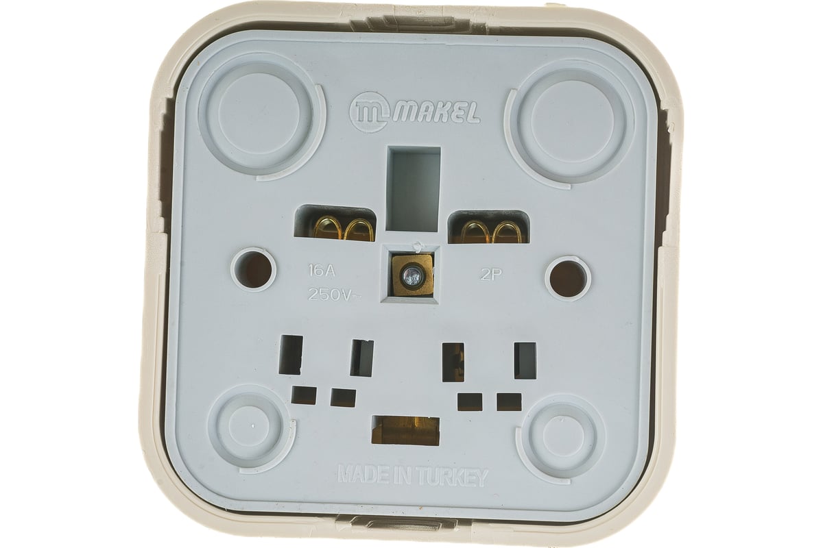 1-местная розетка Makel ОП 16А IP20 квадратная с заземлением кремовый ...