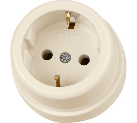 Розетка 2П+З открытой установки TDM ELECTRIC IP20 16А слоновая кость "Ретро" SQ1806-0528