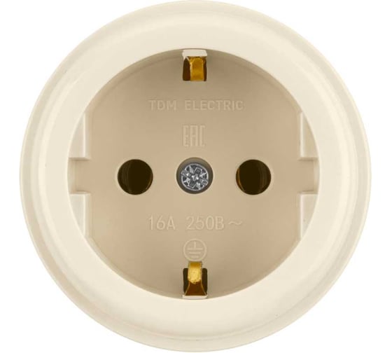 Розетка 2П+З открытой установки TDM ELECTRIC IP20 16А слоновая кость "Ретро" SQ1806-0528 1