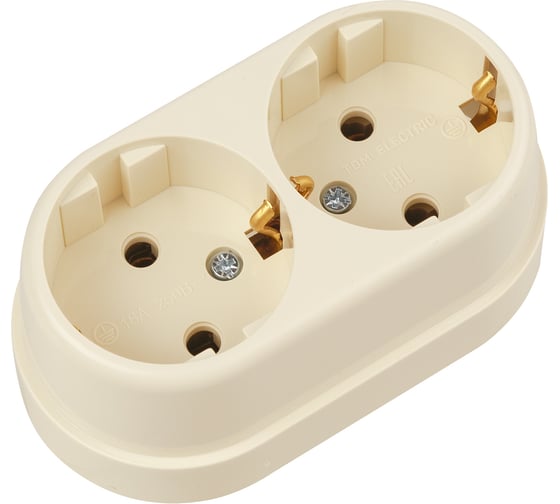 Розетка двойная 2П+3 открытой установки TDM ELECTRIC IP20 16А слоновая кость "Ретро" SQ1806-0532