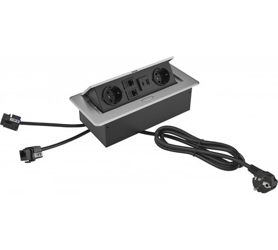 Розетка CACTUS CS-SOCKET-EU2-USBA/C-NET для столешницы серый 1895584 1